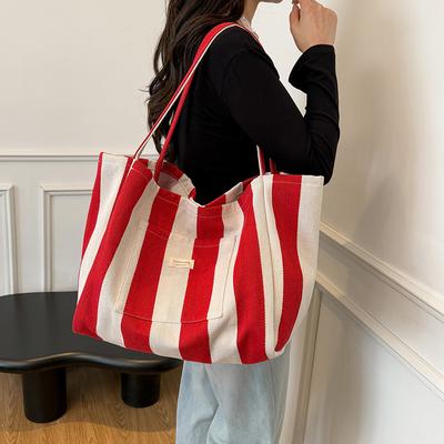 Tasche Lässiger Stil Achseltasche Neue Lässige Gestreifte Canvas-Tasche Große Kapazität Schulter-Einkaufstasche Tasche