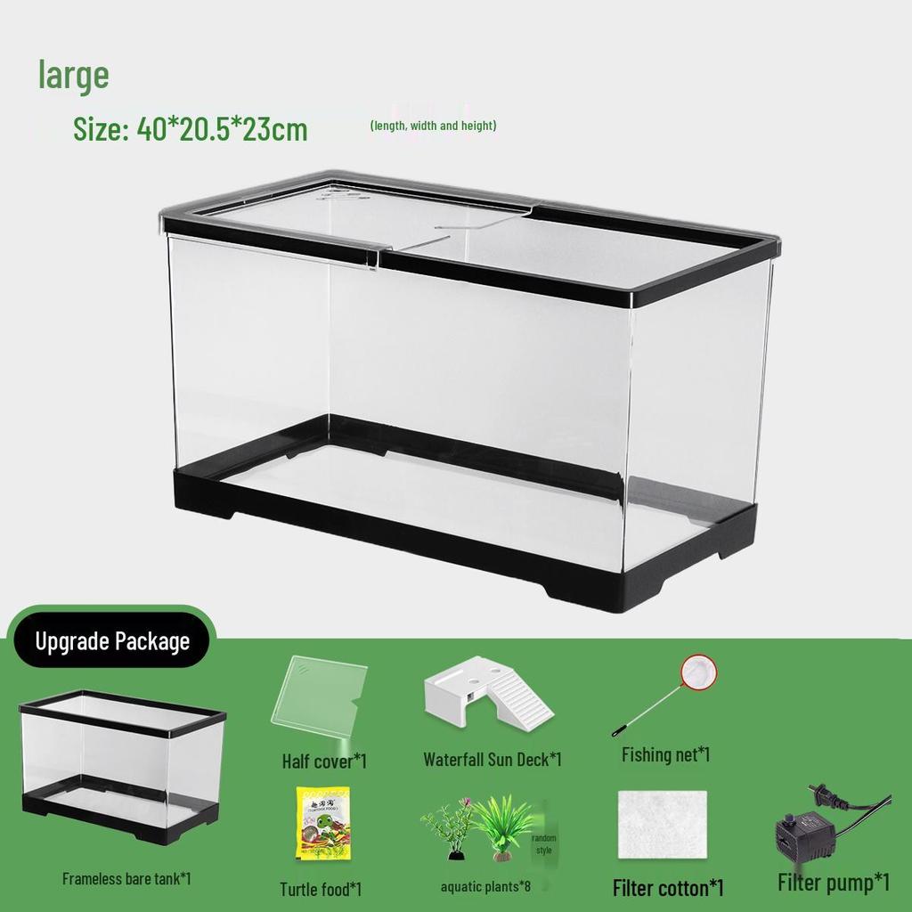 Acvariu Compact pentru Broaște Țestoase cu Platformă de Soare - Habitat Elegant de Birou cu Capac pentru Afișare Ecologică în Sufragerie