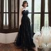 Evening Dress Black Long Slip Open Back Dress Skirt Host Sundress