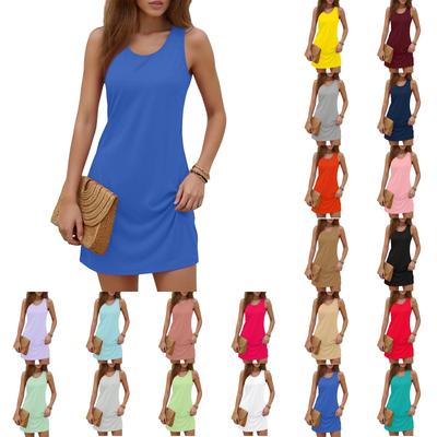 Women's Fashion Casual Color Round Neck Sleeveless Dress