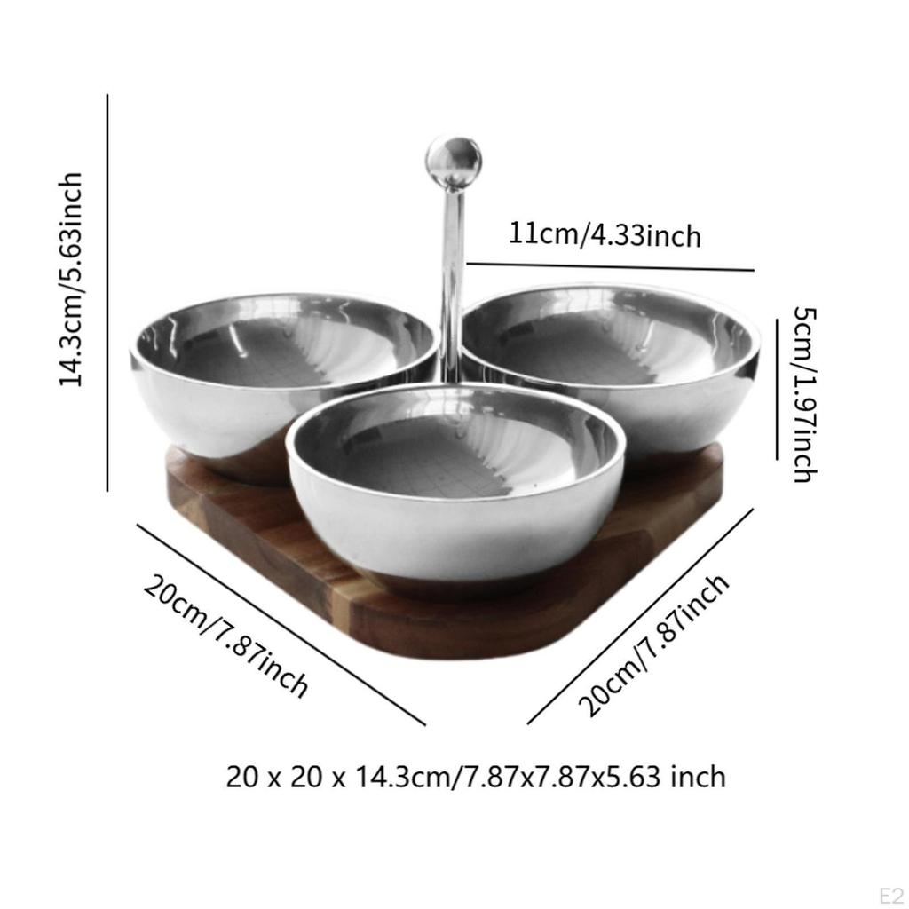 3-compartment Serving Bowl Dessert Easy to Clean Rustproof Triangle Candy Snack Server for