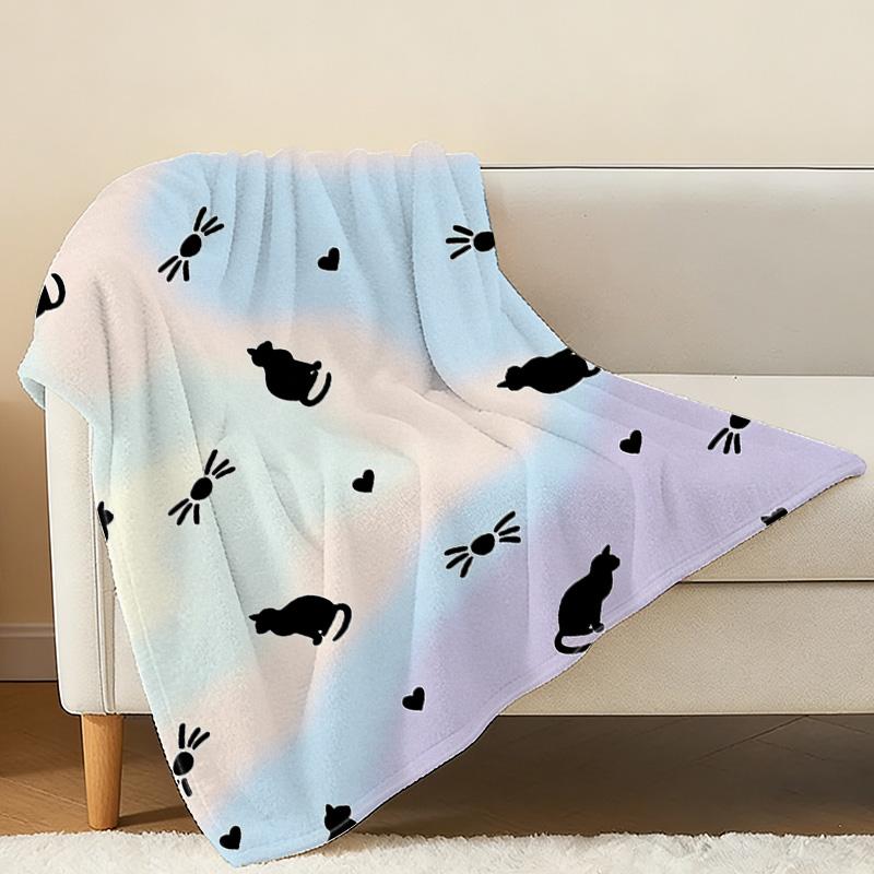 Black Cat Series Soft Flannel Fleece Blanket - Cozy Warm Short Plush, Ideal for Home, Couch Naps, Bedroom Single Use, Christmas & Halloween