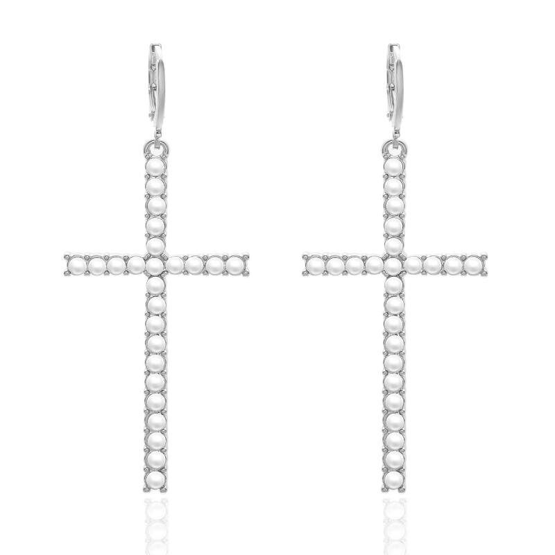 Zircon  Cross Earrings For Women Men Gothic Punk Hip Hop Jesus Crucifix Dangle Earring Christian Party Jewelry