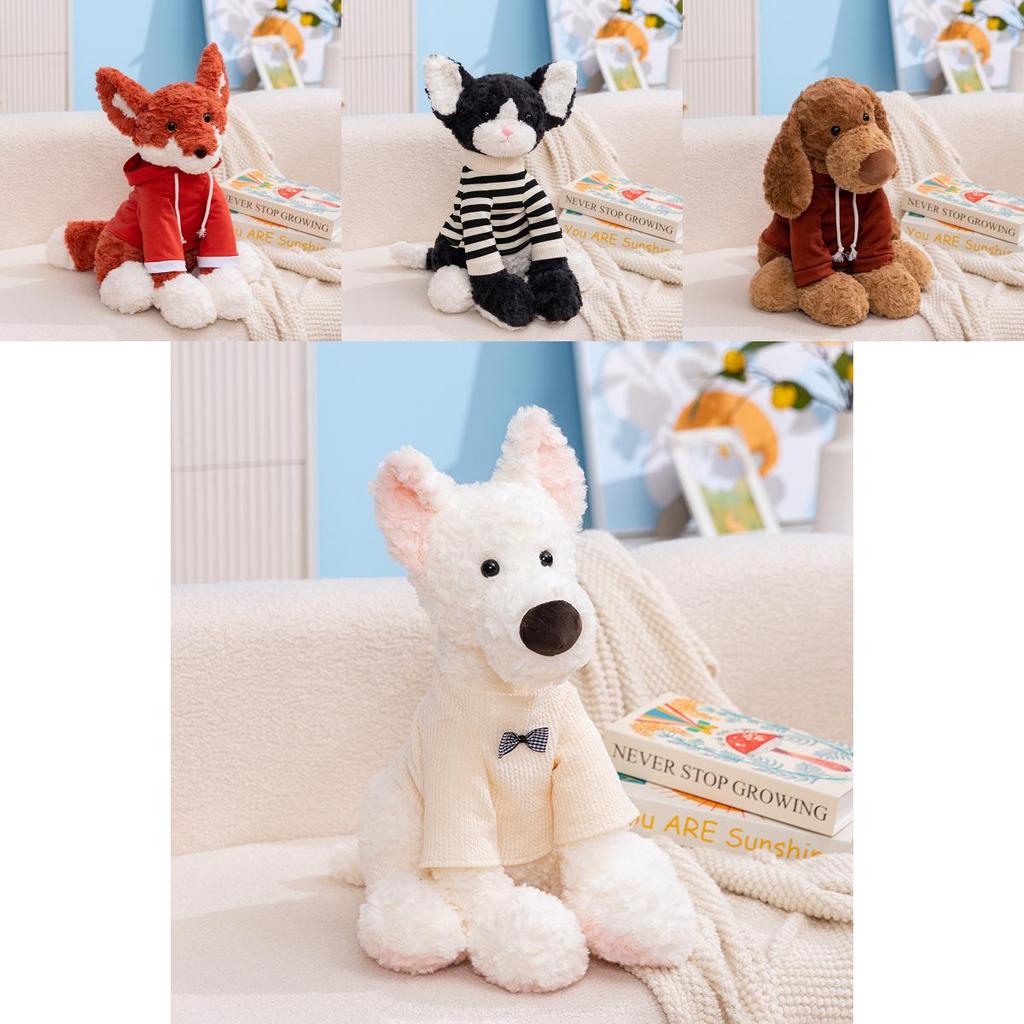 Cute Cartoon Dog Fox Cat Hoodie Decoration Plush Doll Pillow For Kids Gift And Collectors