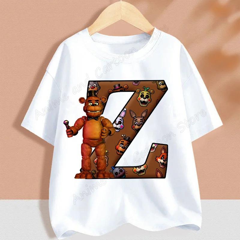 Fnafs Children T-shirt Five Nights At Freddys Letter Tee Top Round Collar Clothing Kawaii Summer Short Sleeve Kids Clothes Gift