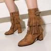 34--45 Large Size Boots Autumn and Winter Women's Boots Casual Fringed Boots College Style Thick Heel High Boots Women's Shoes