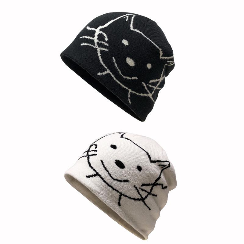 Cat cold hat small head circumference female autumn and winter show a small face warm knitted hat maternity confinement windproof headgear