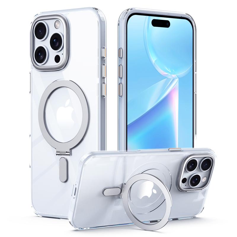 

For iPhone 16 Pro Magnetic Case Anti-Drop TPU+Acrylic Kickstand Phone Cover Transparent