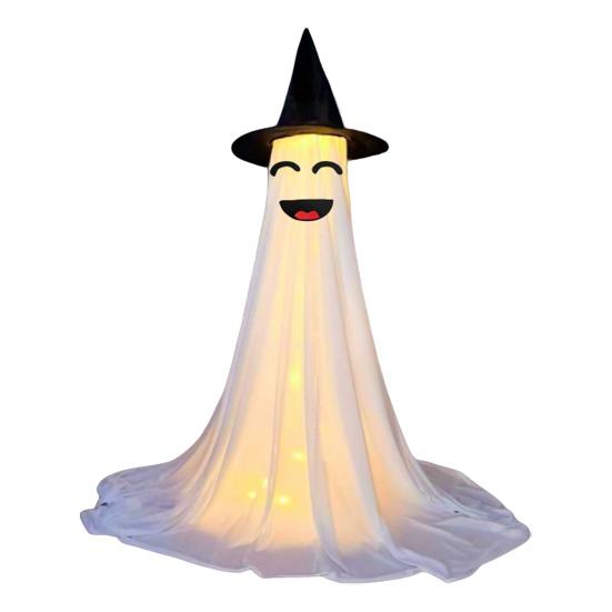Halloween Ghost Decoration with LED Light Large White Scary Light Up Ghost with Witch Hat for Outdoor Front Porch Yard Garden Lawn Home Decor