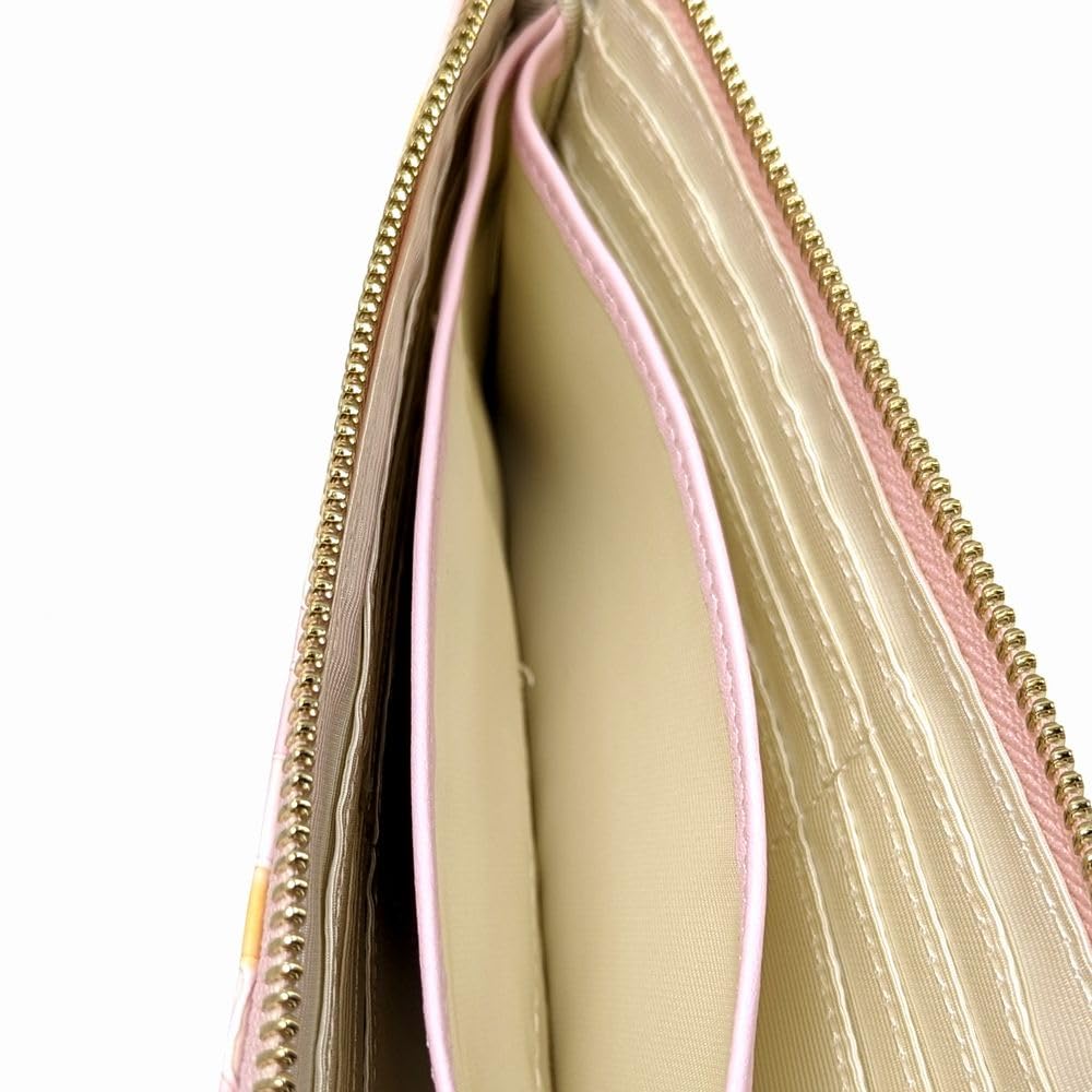 Karukuru Women's Stained Glass-Style L-Zip Long Wallet, FRS-EN006, Pink