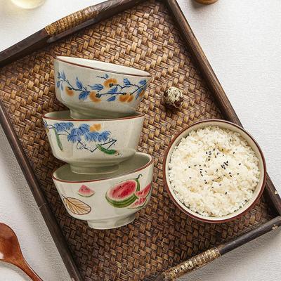 Retro Chinese Underglaze Ceramic Bowl for Rice, Noodles, Dessert & Soup