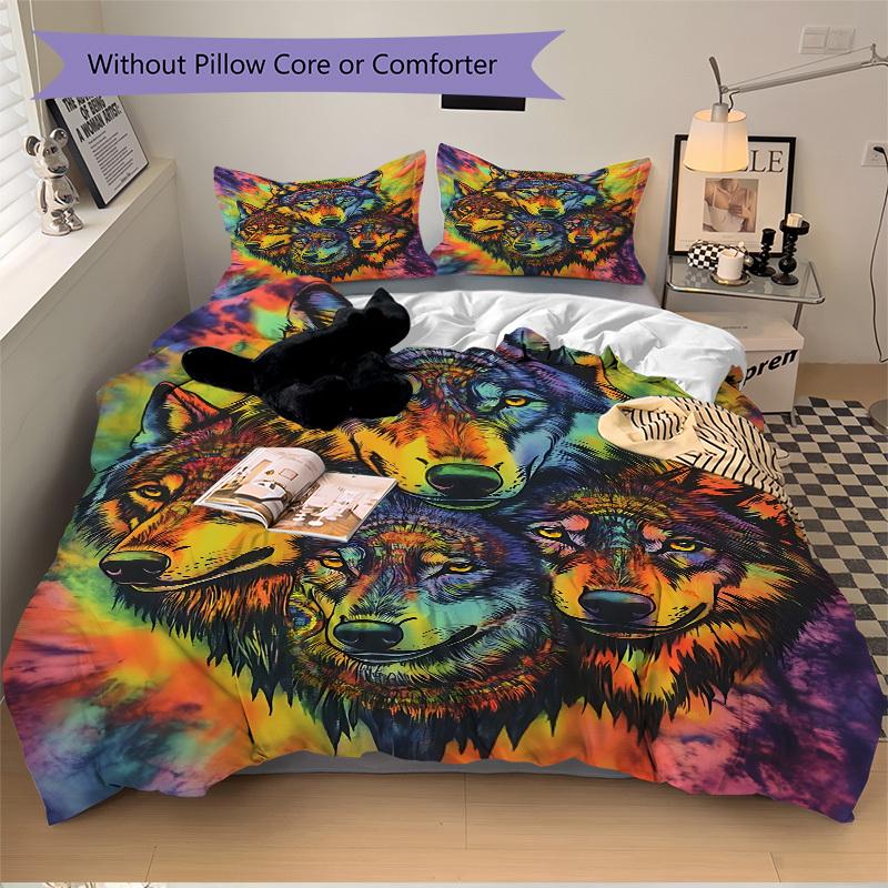3pcs Wolf Tapestry Duvet Cover Set - Machine Washable, Includes 1 Cover and 2 Pillowcases, No Core Included yy251013075
