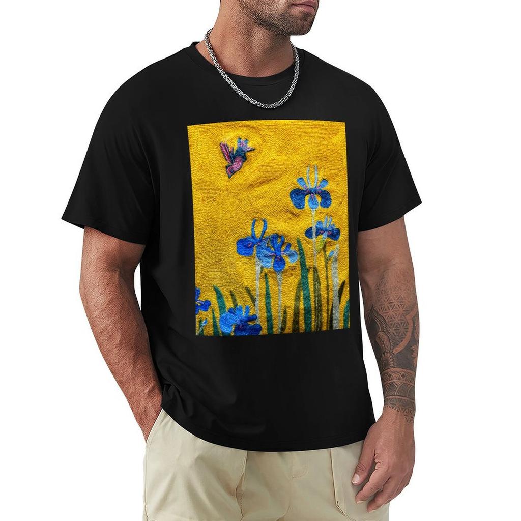 Crewel Embroidery Iris Tshirt Athletic Fit Sports Short Sleeve Top
