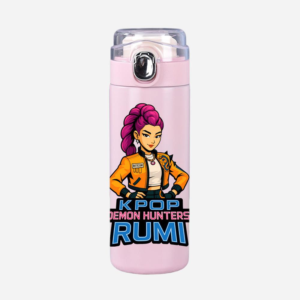 Anime K-Pop Demon Hunters Printed Thermos Cup Portable Stainless Steel 400Ml Water Bottle Leak Proof Camping Water Cup Kid Gift