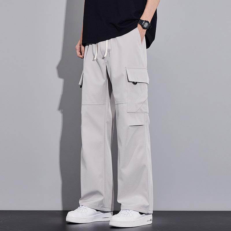 Tooling pants men's summer thin American trendy brand khaki functional loose straight ice silk casual pants