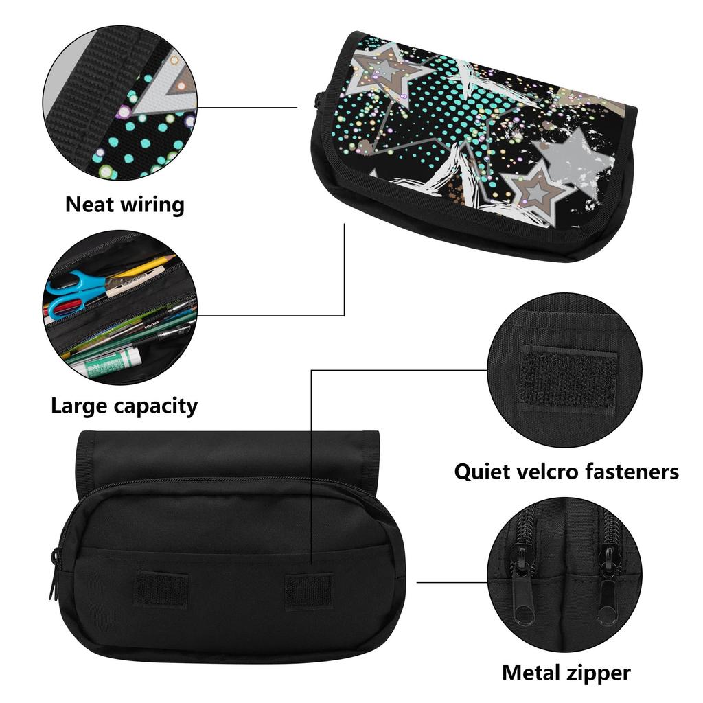 Pen Case Double Layer 300D Polyester Smooth Metal Zipper with Dual Storage for Pens Ruler Scissors and Earphones for Students