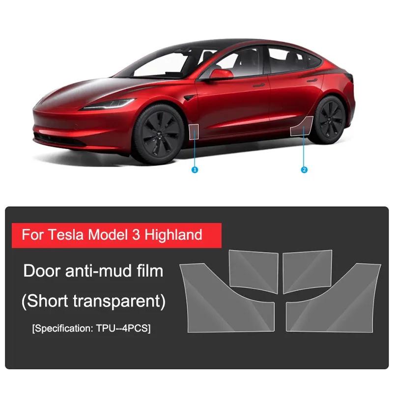For Tesla Model 3 Highland  2024 Door TPU Anti-mud Protective Film Model 3+ Clothing Covers Headlamp Tail Lamp Black Films