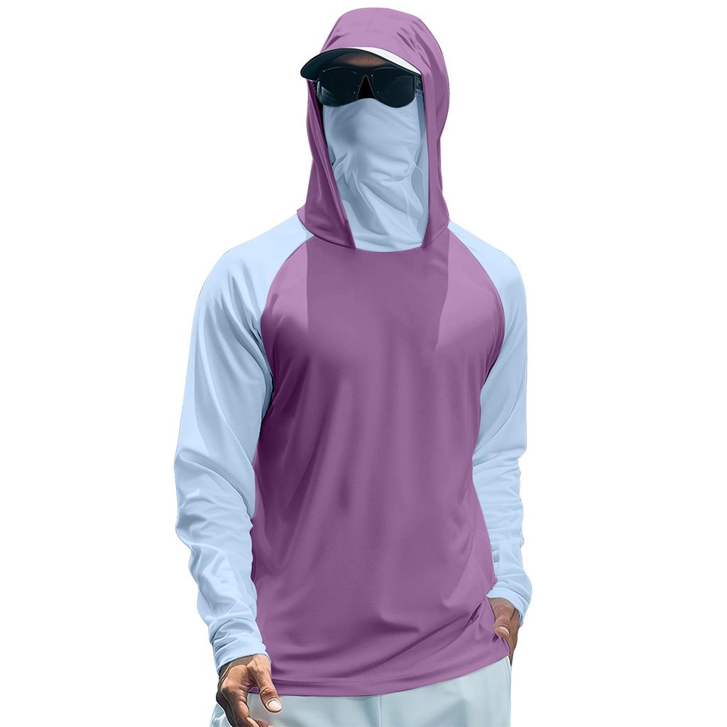 Men's Summer Color Matching Quick-drying Long-sleeved T-shirt Sun Clothing Fishing Fitness Sports Hooded Long-sleeved Top