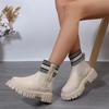 Neue dicke Sohle runde Spitze elastische Strick-Martin-Stiefel europäische und amerikanische große Größe Thermosocken Stiefel mittlere Stiefel