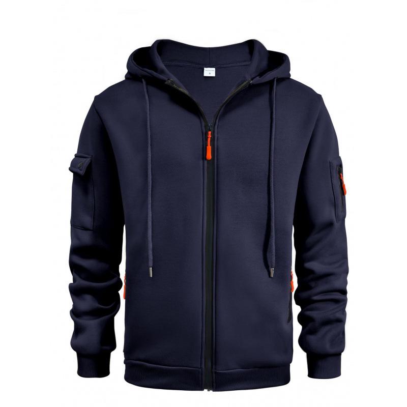 Men's Plus Size Zipper Hoodie with Arm Pockets - Autumn & Winter Casual Sports Jacket