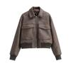 Womens 2026 PU Faux Leather Pilot Jacket With Large Pockets Casual Chic Outerwear
