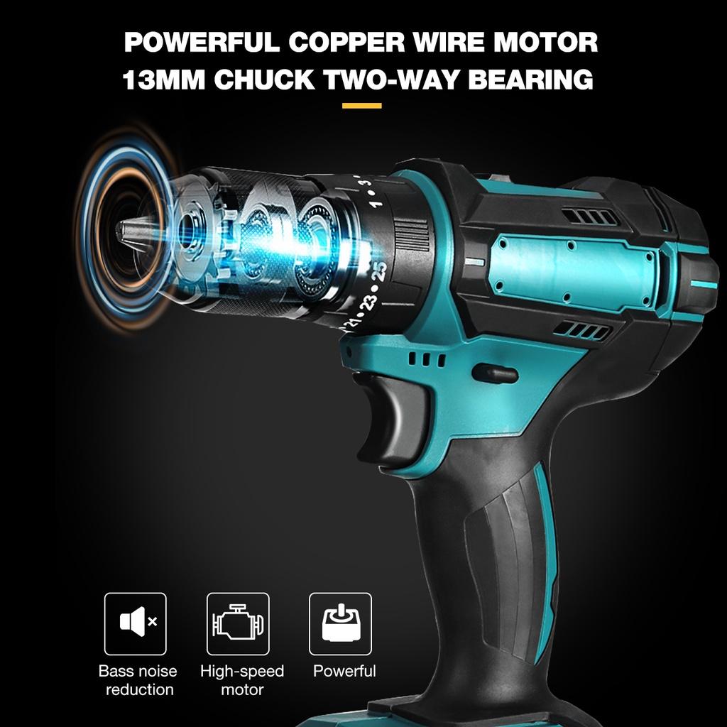 520N.M 13mm 10mm Chuck Torque Electric Drill Flat Hammer Impact Drilling Electric Screwdriver for 18V Battery 3 IN 1