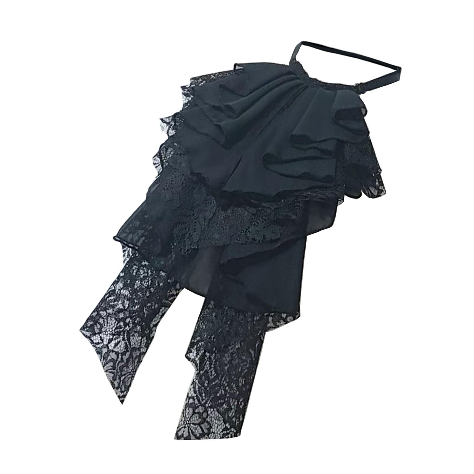 Ренессансный богато украшенный многослойный кружевной жабо с оборками, манишка, галстук для исторического косплей-костюма чёрный