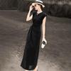 Lanseer Elegant Lace Panel Tie-Waist Midi Dress