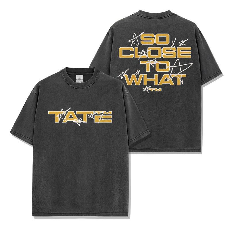 

Tate McRae Printed Washed Short Sleeve T-Shirt Loose Crew Neck Casual Male Handsome S