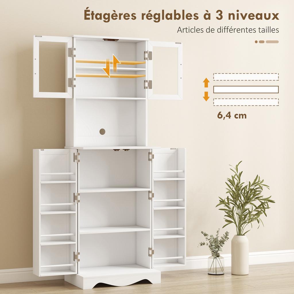 High-end kitchen buffet, 4-door kitchen cabinet, 8 spice racks, adjustable shelf, 60x39.5x179.6cm, white