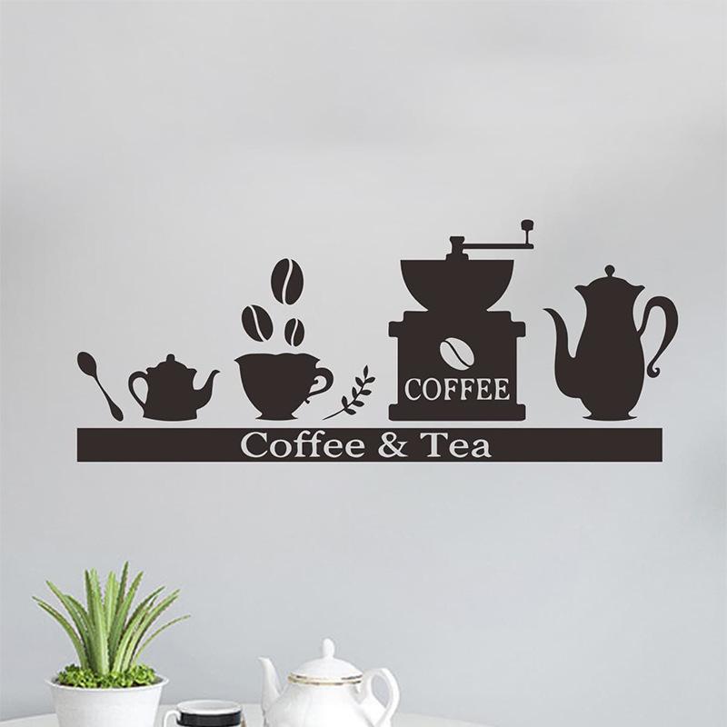 Creative Coffee Cup Teapot Wall Sticker Cafe Kitchen Decor Self Adhesive Removable Waterproof Decal
