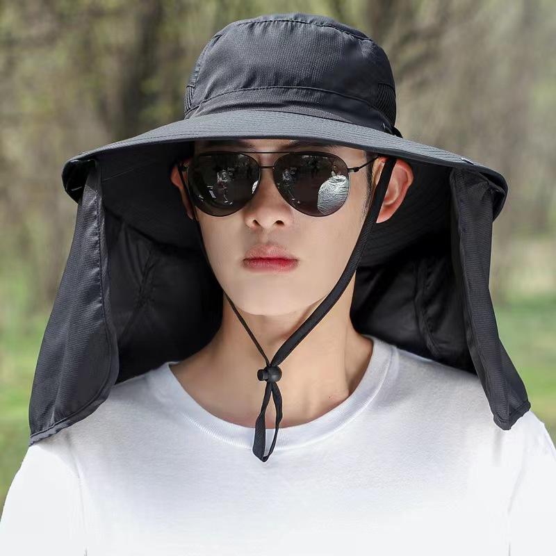 Chapeau de soleil d'été Double couche Protection UV Chasse Pêche Casquette d'extérieur Randonnée Camping Chapeau à visière Chapeau de pêcheur amovible outil