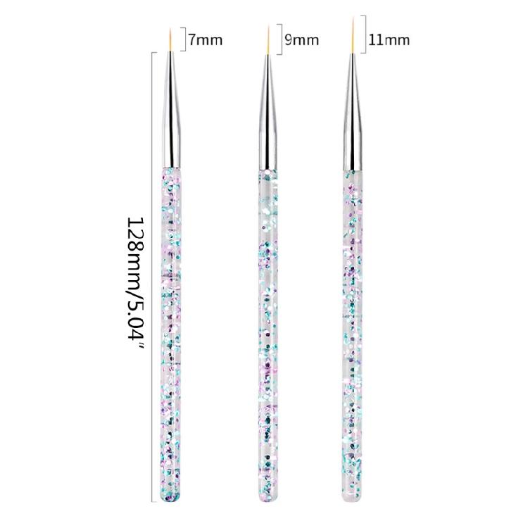 3Pcs Nail Art Liner Brush Acrylic Nail Painting Pen Set Crystal Stripe Handle