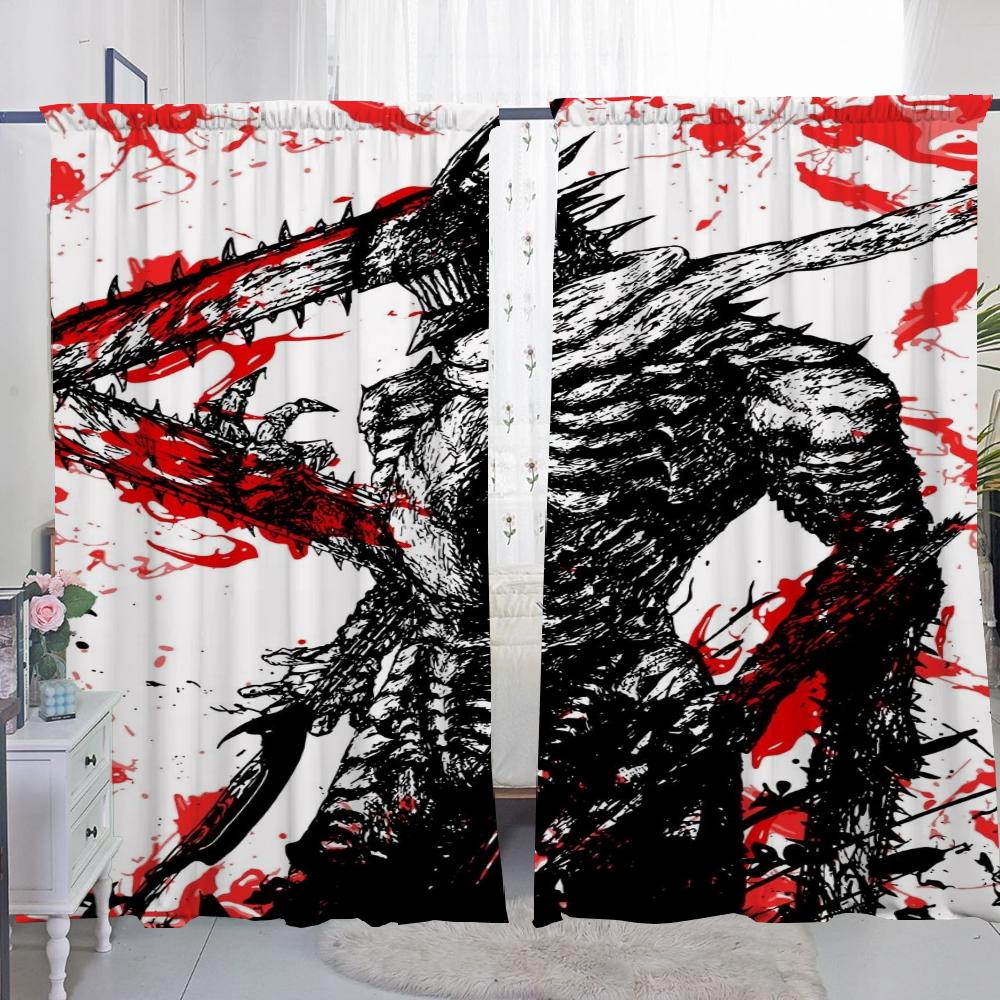 Home Interior Kitchen Curtains for Living Room 2 Pieces Blackout Curtains Door Curtain Chainsaw Man Bedroom Decoration Partition