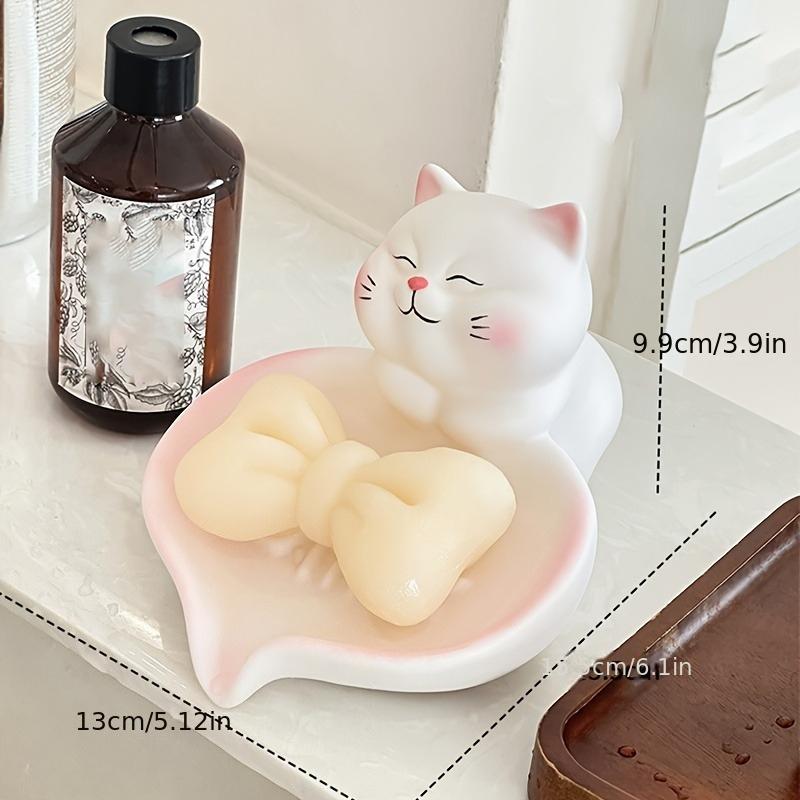 1pc Cute Cat Soap Dish - Bathroom Countertop Organizer with Drainage, Non-Slip Base, Pastel Pink & White Decor - Soap Holder