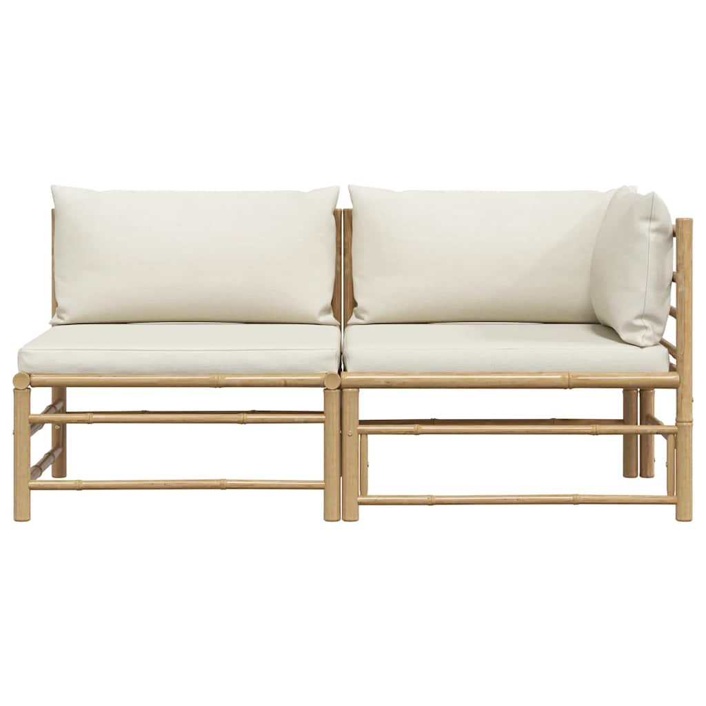 vidaXL 2-tlg. Garten-Lounge-Set mit Kissen Cremeweiß Bambus