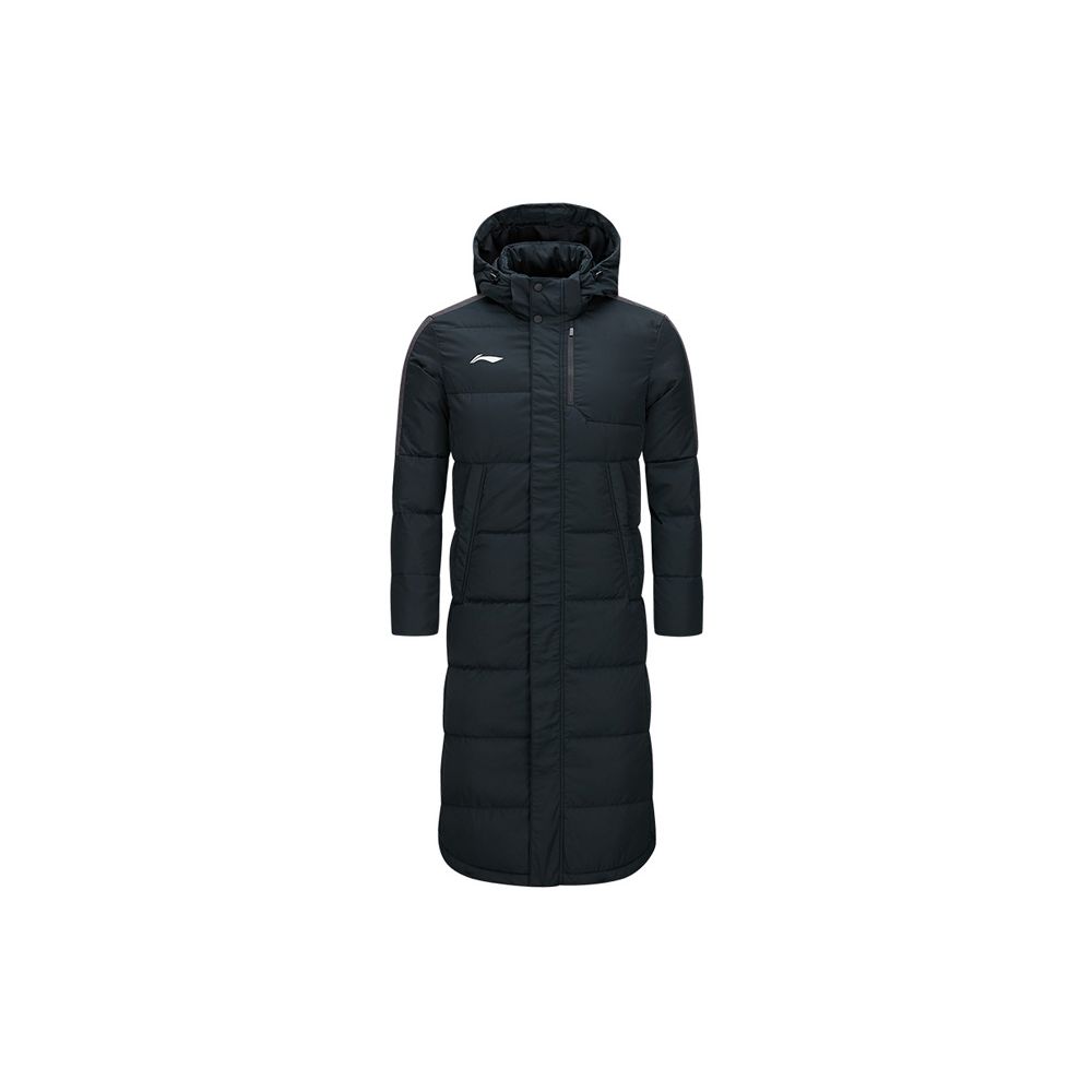 Li Ning Badminton Series Sports Warm Long Hooded Down Jacket Winter Men Outerwear Black AYMR495-1
