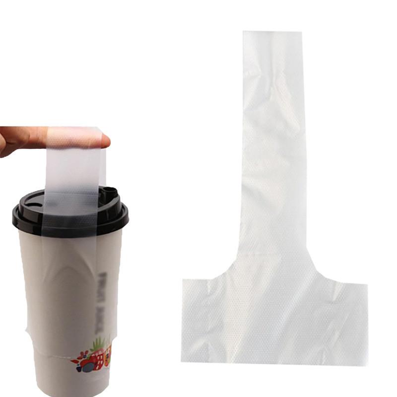 100 Pcs T-Shaped Bayonet Plastic Bags Disposable Clear Single Cup Packaging Bag For Milk Tea Coffee Beverage Party Supplies