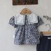Korean Kids' Floral Two-Piece Summer Set: Girls' Short Sleeve Doll Shirt and Shorts