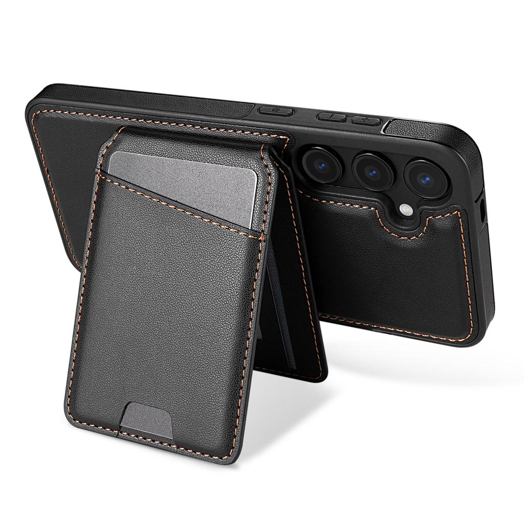 For Samsung Galaxy S24+ Case Compatible with MagSafe Detachable Card Holder Kickstand Leather Phone Back Cover