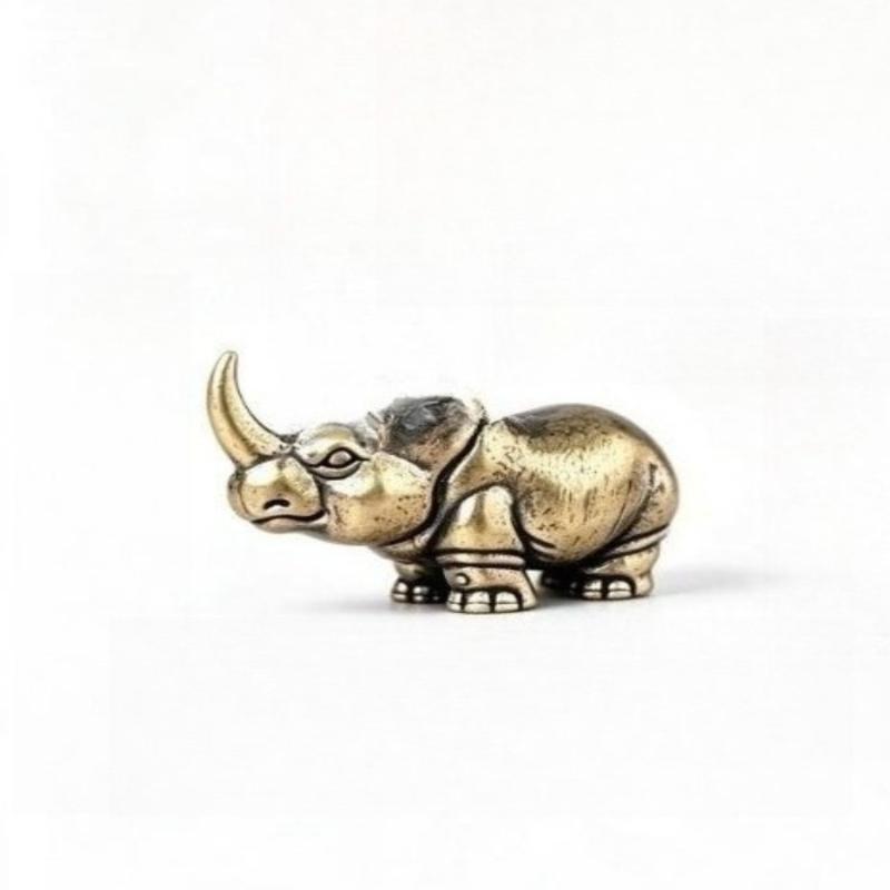 Solid Brass African Animal Figurine Rhino Hippo Elephant Handcrafted Tea Pet for Home Office Desk Decor Collection Gift