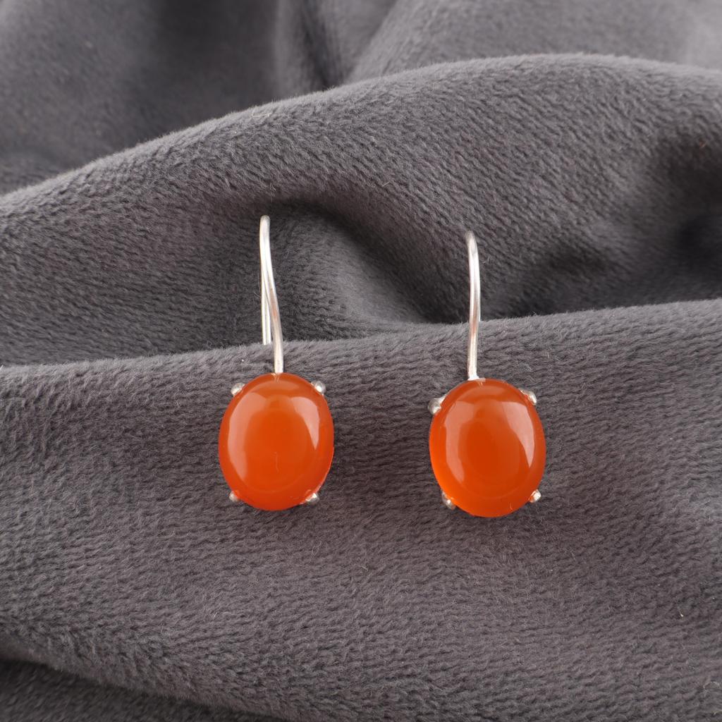 Carnelian Gemstone Earrings, Gemstone 925 Solid Sterling Silver Earrings, Handmade Boho Jewelry, Birthday Gift For Her