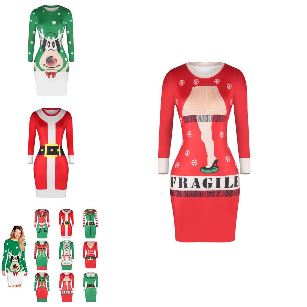 Stylish Knitted Christmas Elf Jumper Dress For Women With Classic Print Design