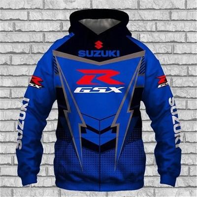 Men's 3D Printed Su Zu Ki R Logo Hooded Sweatshirt Designed for Suzuki's Autumn and Winter Endurance Race, Motorcycle Enthusiast