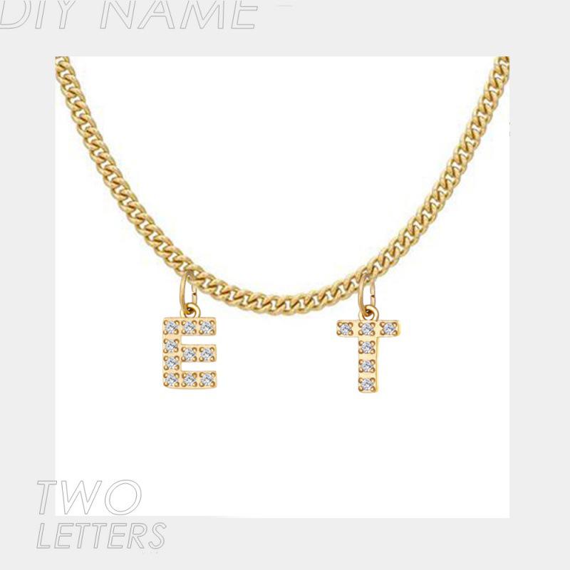DIY Simple English Letter Necklace with Diamond Inlaid Pendant, Stainless Steel Jewelry for Europe and America.