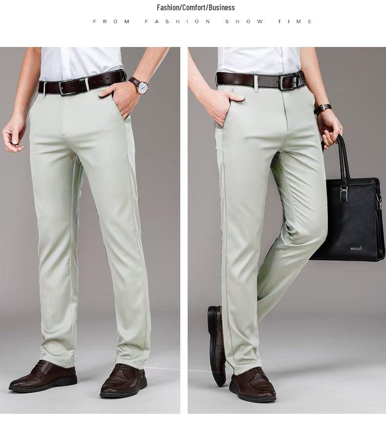 Men's Summer Lightweight Casual Straight-Leg Trousers - Ice Silk Business Suit Pants for Middle-Aged Men