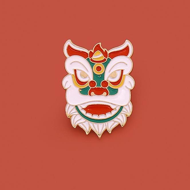 Chinese Lion Dance Brooch Spring Festival Auspicious Festive Gift Metal Badge Pin Fixed Clothes Bag