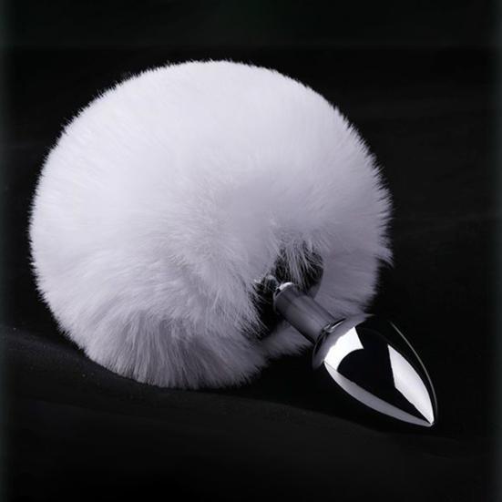 Stainless Steel Anal Plugs with Bunny Tail Tapered Faux Fur Silicone-Free Butt Plugs for Beginners Comfortable