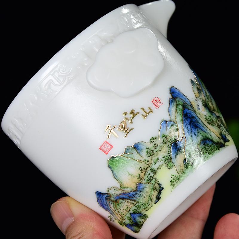 High-end suet jade kung fu tea set portable travel bag, one pot and two cups of thousands of miles of Jiangshan express cup gift