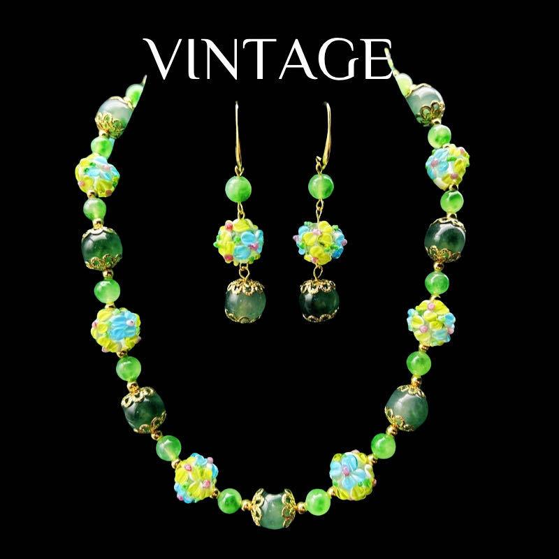 Vintage Cake Glass Chinese Style Ink Painting Temperament New Necklace Earrings Set